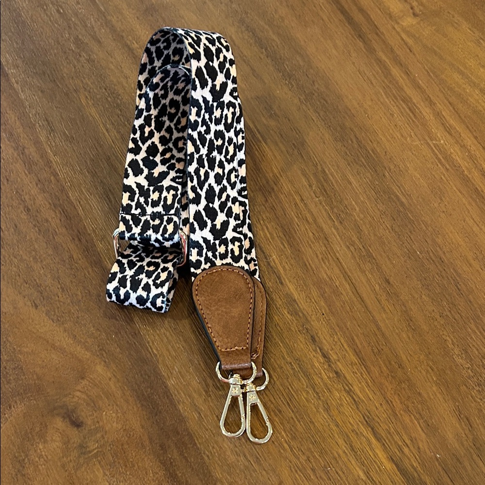 Leopard Print Bag Strap with Brown Accents